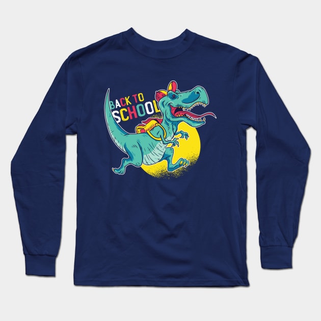 Back to school, Funny Dinosaur going to school Long Sleeve T-Shirt by OpalOre